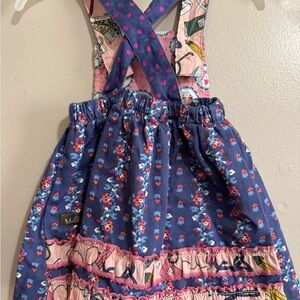 Matilda Jane Baby Girl 6-12M Pinafore Dress Blue Pink Floral Polka Dot Ruffle